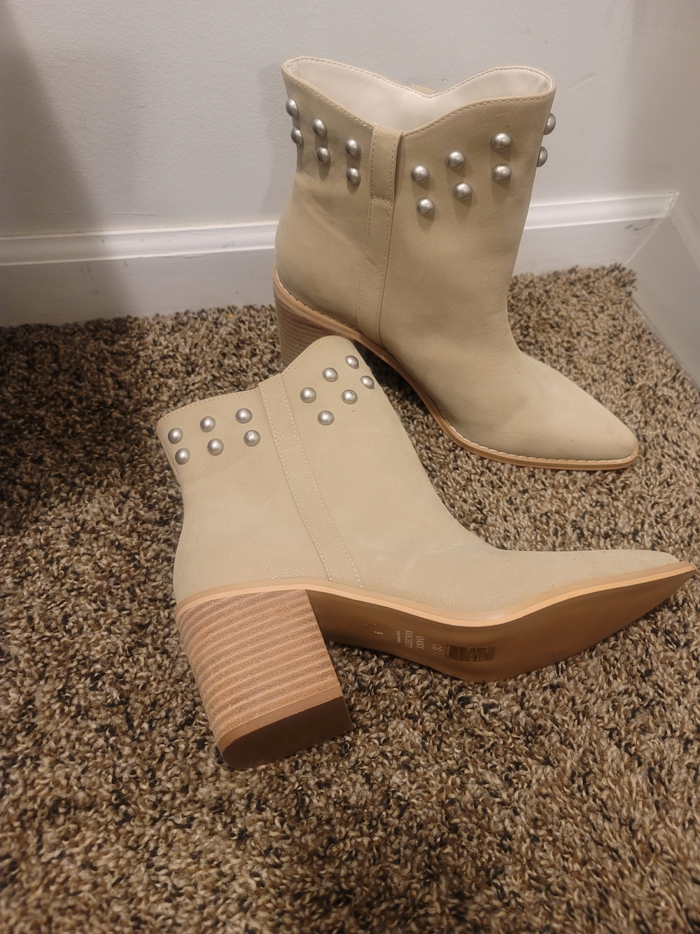 Oasis Ivory Studded Western Ankle Boots